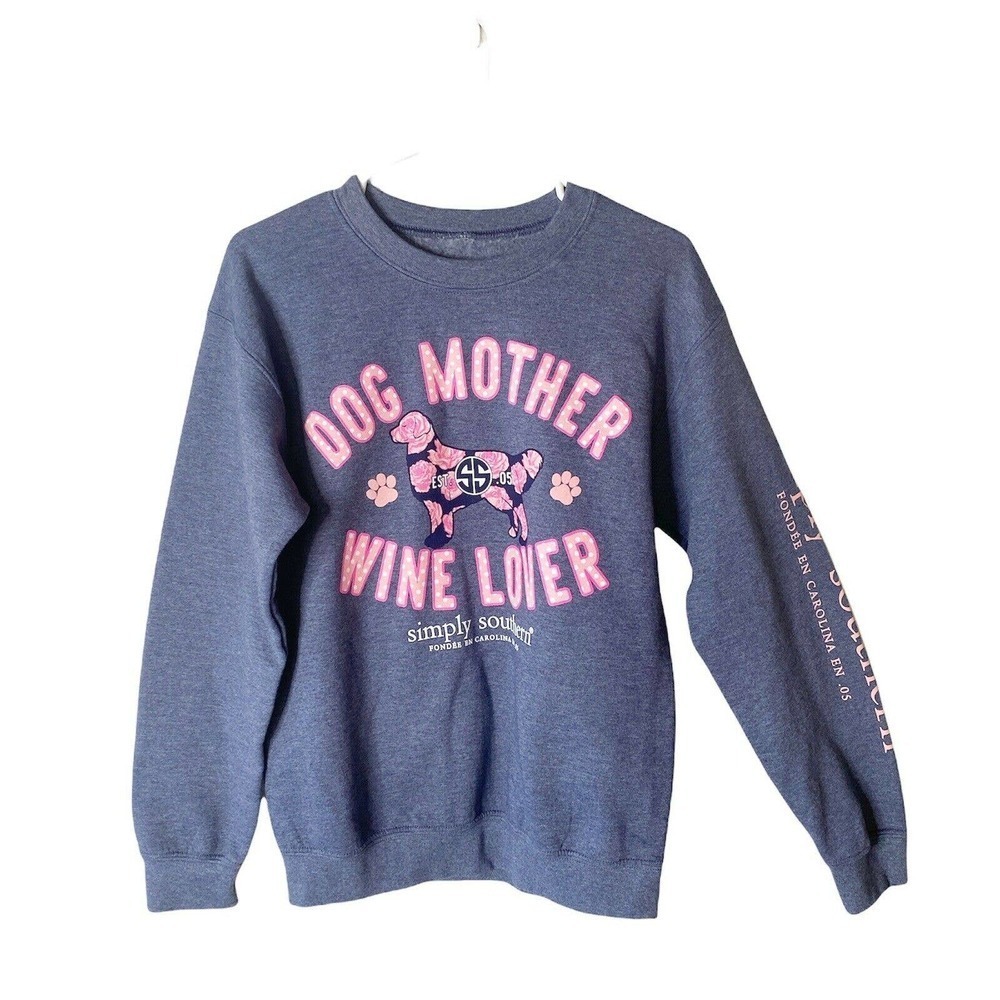 Simply Southern Sz Medium Dog Mother Wine Lover Graphic Sweatshirt Gray